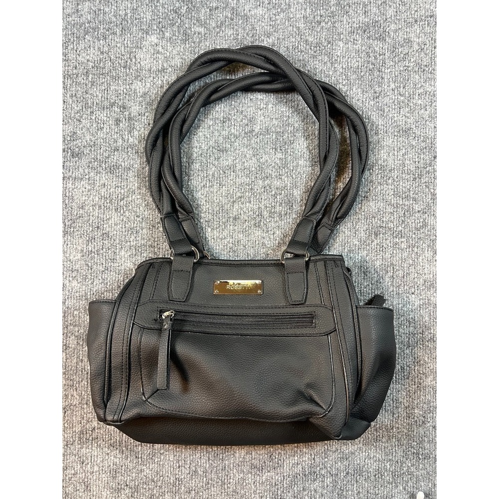 Rosetti Black Shoulder Bag Nylon Faux Leather Trim Double Braided Straps